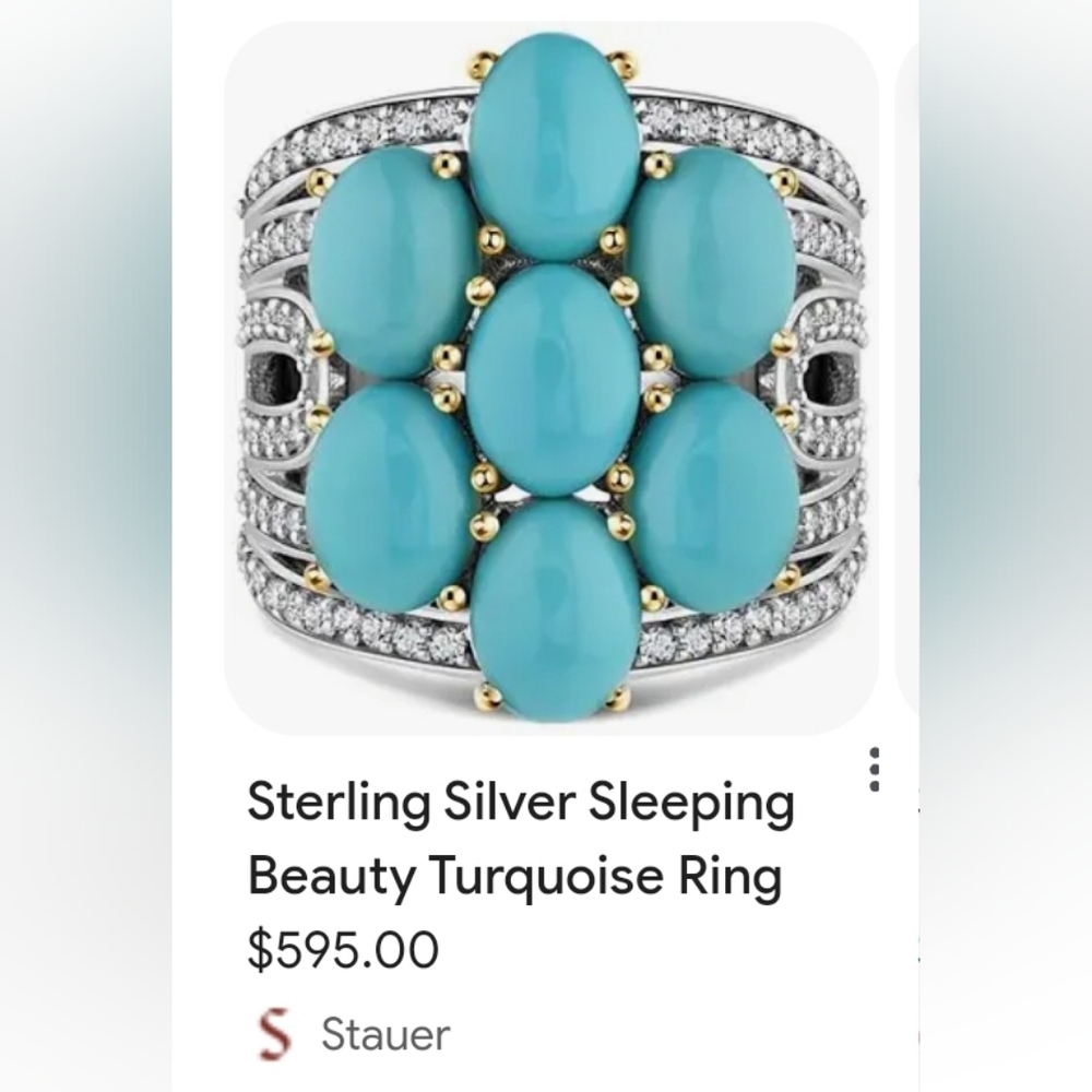 Sleeping Beauty Turquoise Ring Platinum/925 & 14k YG Ring Size 9 - Picture 9 of 9